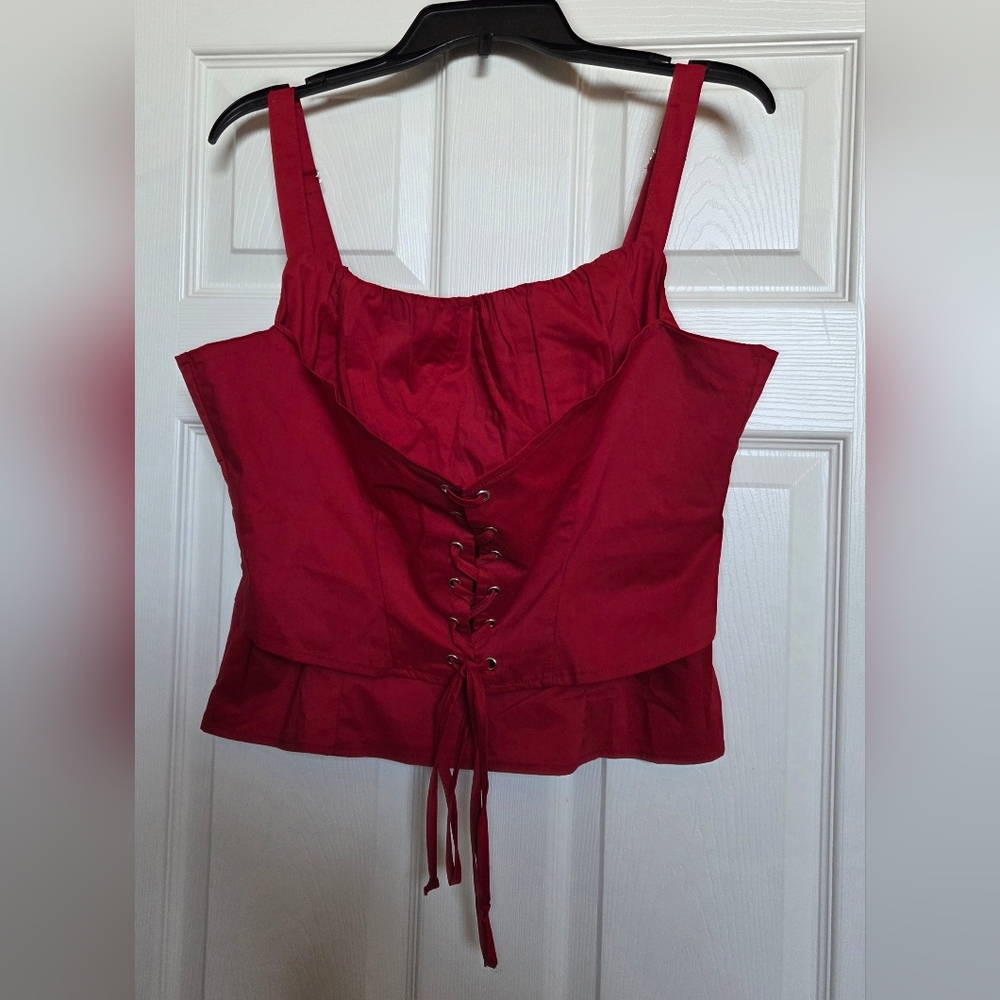 Fashion Nova Women's Red Lace-Up Top